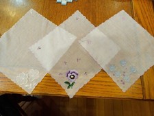 3 Vintage Ladies Handkerchiefs White Misc flower patterns