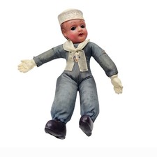 Vtg US Navy Doll Sailor Fabric Body Made in Japan Plastic 1940s 7.5" READ