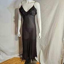 Victoria's Secret Sheer Silk Slip Gown Maxi Dress Ruffle Neck Large Black