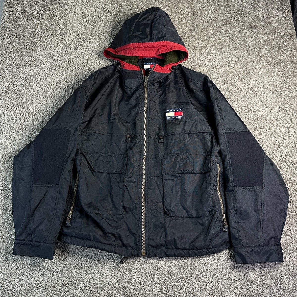 VINTAGE 90s Tommy Hilfiger Outdoors Rain Jacket Mens L Black VINTAGE 90s Tommy Hilfiger Outdoors Rain Jacket Mens L Black