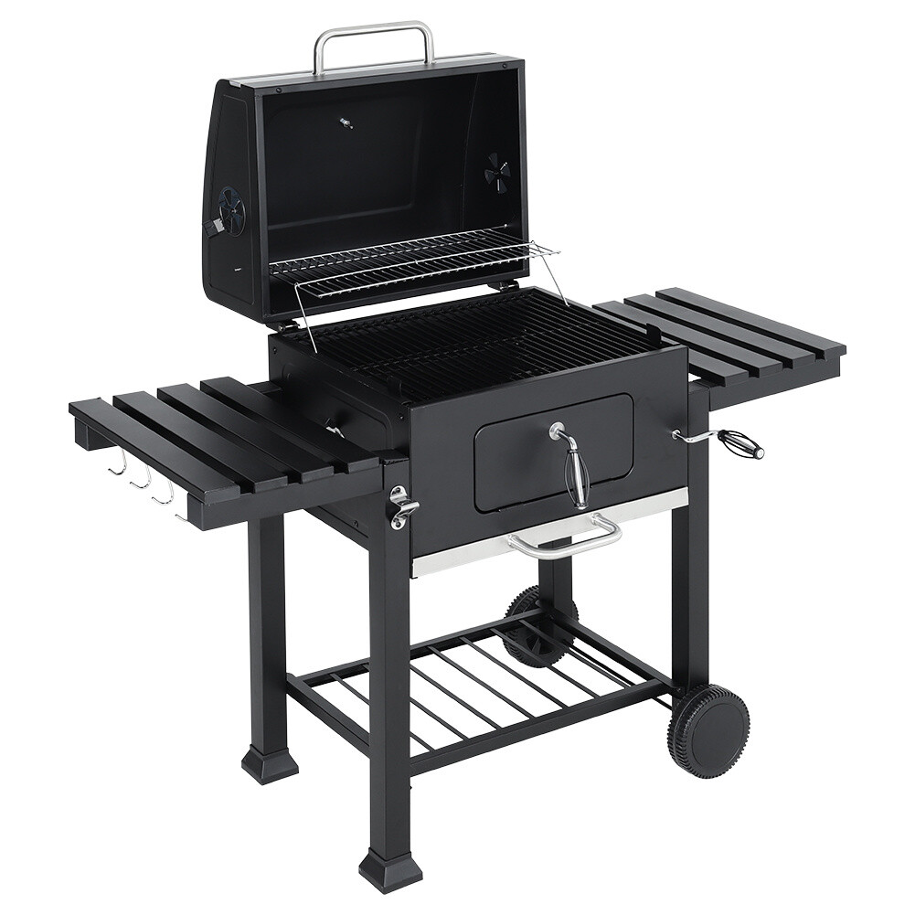 Garden Smoker Camping Outdoor Barbecue Charcoal BBQ Grill Trolley &Side