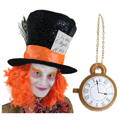 VERRÜCKTER HUT MIT PERÜCKE HAARE PLUS UHR HALSKETTE KOSTÜM ACCESSOIRE