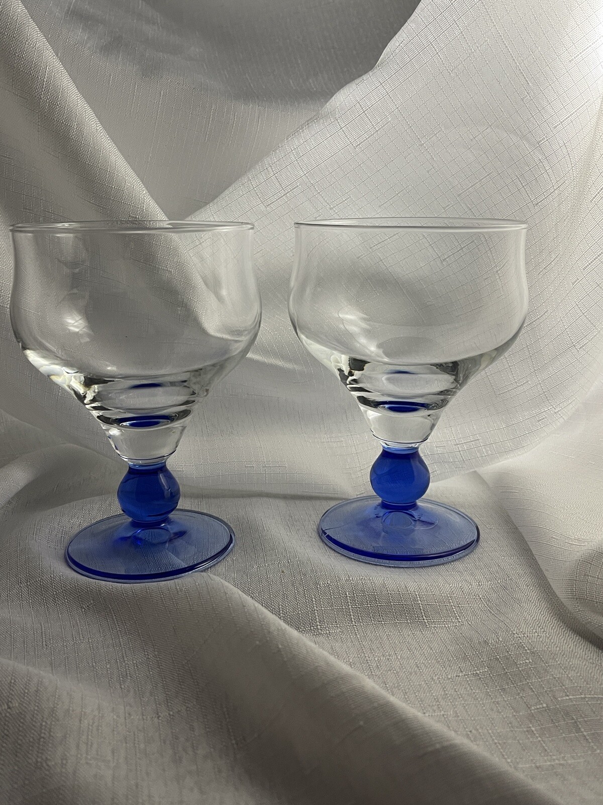 Pair Bormioli Rocco Minorca Blue Goblets/Glasses- Impressive Made In Italy Glass