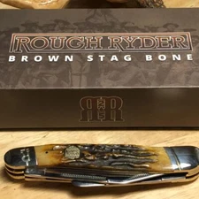 Rough Ryder Brown  Bone Large Stockman 4 7/8" Pocket Knife RR1799