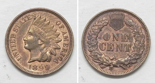 X5027   1899 Indian Head Cent, AU Red/Brown