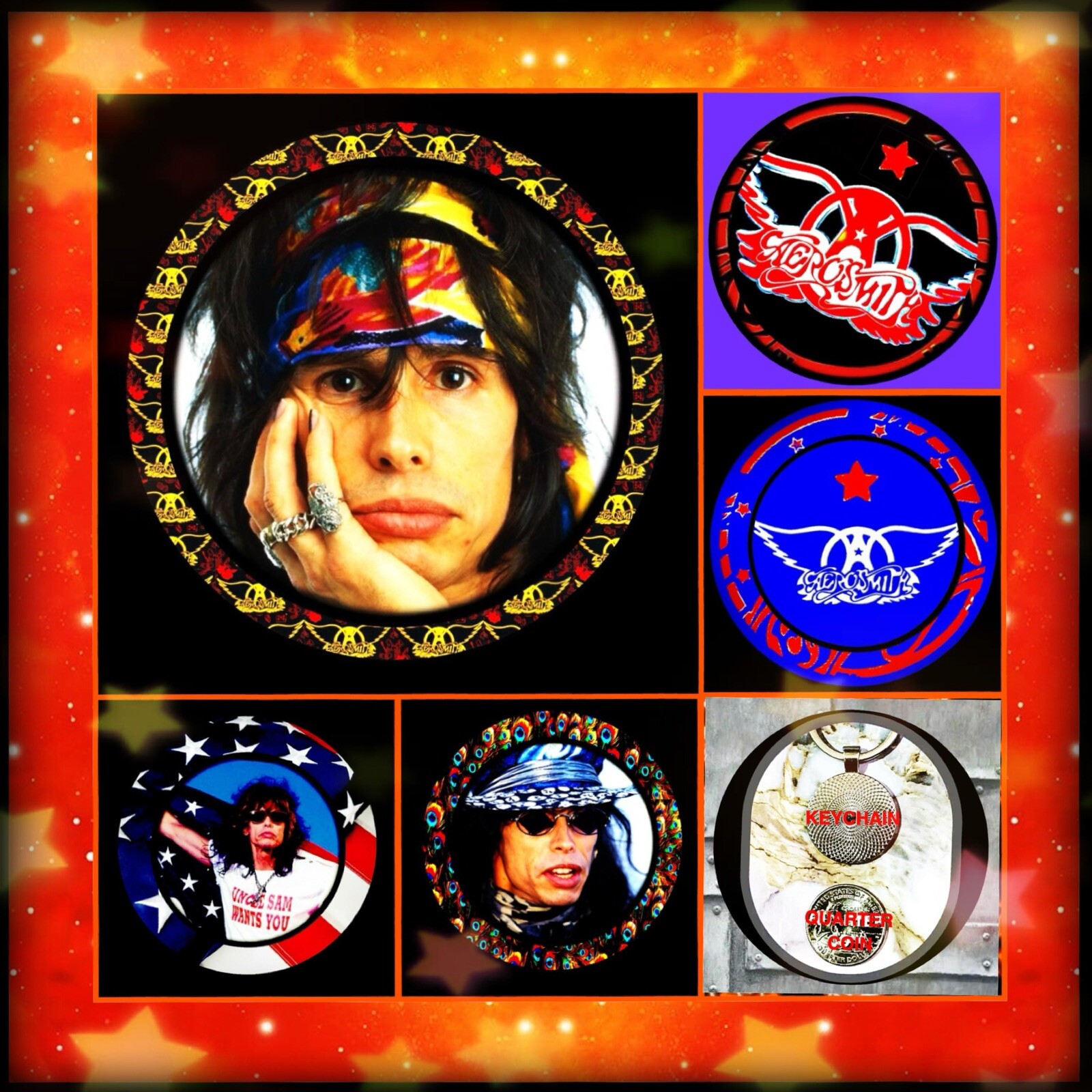 AEROSMITH STEVEN TYLER FIVE KEYCHAINS 🇺🇸 CONCERT MERCH & MEMORABILIA