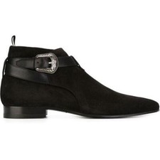 Buckle Mens Pointy Toe Chelsea Ankle Boots Real Suede Leather Low Top shoes