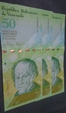 VENEZUELA, P 92c, 50 Bolivares , 2008 , UNC , 3 notes