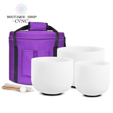 432Hz 6"B+7"G+9"E+11"D 4Pcs Set White Crystal Singing Bowls with Bag