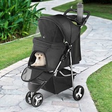 Pet Stroller 3 Wheels Multifunction Dog Cat Stroller w/Storage Basket Cup Holder