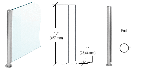 Brushed Stainless 18" x 1" SBPP08 Slimline Series Round End Partition Post - Picture 2 of 5