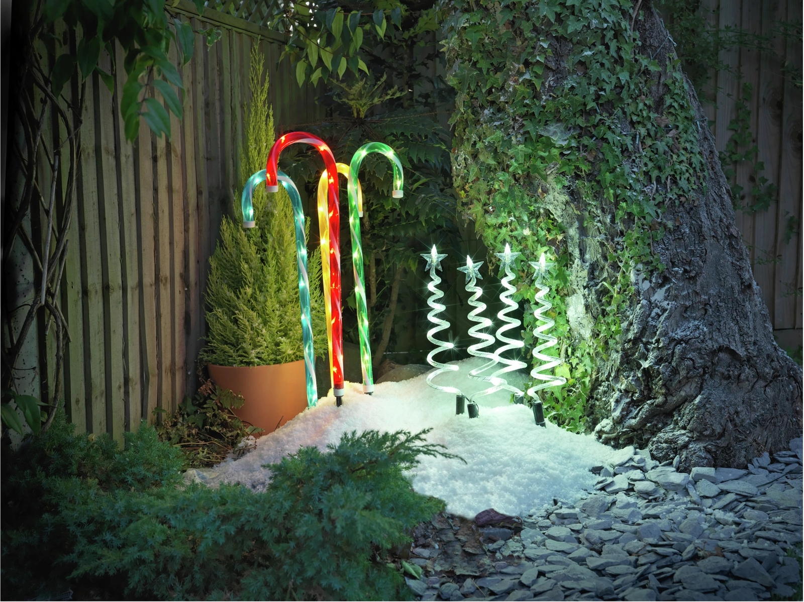 Home Set of 4 Candy Cane Path Finder Christmas Lights Multi for sale