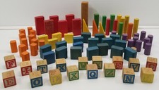 KK Vintage Lot of 82 Piece Wooden Toy Blocks Letters