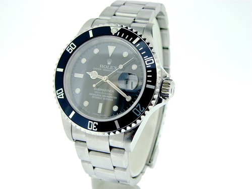 Rolex Submariner Date Stainless Steel Watch Black Bezel Dial SEL No Holes  16610T | eBay