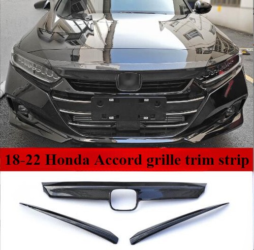 Xotic Tech Carbon Fiber Style Front Hood Grille Stickers For Honda Accord (2018-2022) – Glossy Black, Pre-Cut Vinyl