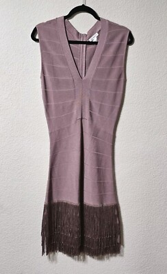 Venus Dress Womens 6 V Neck Sleeveless Stretch Back Zip Bandage Fringe 