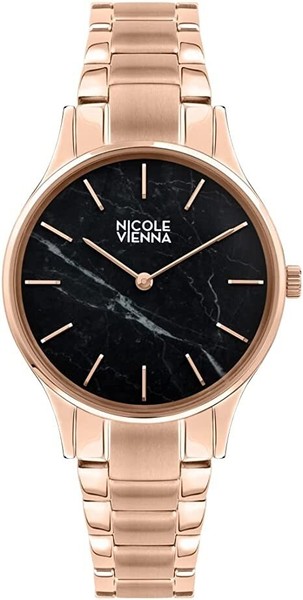 Nicole Vienna Damen Uhr Quarz RoséGold Edelstahl Armband Schwarz 34 Mm-image