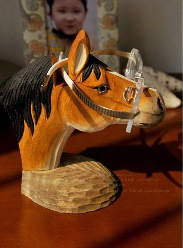 Handmade Carved Wooden Horse Head Eye Glass Holder wood Glasses Stand Deer/Horse - Image 3 of 4