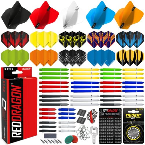 RED DRAGON Darts Accessory Pack 200 Pieces - Stems,Checkout,Tool,Sharpener,Wax - Afbeelding 1 van 10