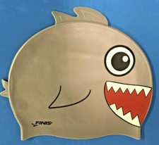 Gray Soft Silicone Pool Swim Cap Shark Finis Animal Heads Kids Swimming Jaws CAP