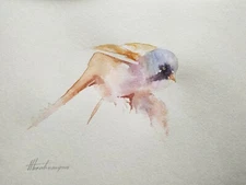 Bearded Reedlin, Birds, Watercolor artwork, Handmade, Original painting on paper