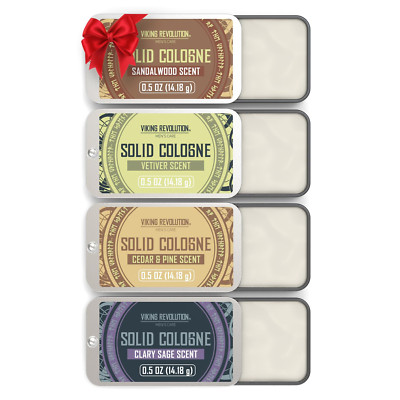 4 Pack Mens Solid Colognes Men 0.5 Oz - Men Solid Perfume with Cedar Wood, Clary