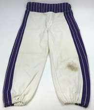 Vtg RUSSELL Off-White PURPLE Baseball PANTS Made in USA Nylon/Poly/Cotton Sz M