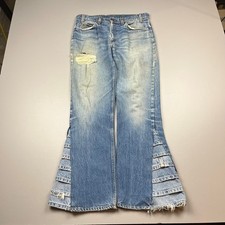 Levi's Modified Bell Bottom Jeans Mens 34 Blue Orange Tab Distressed Flare 80s