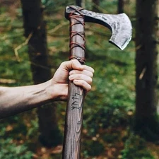 Handmade 40" Viking Battle Axe – Two-Handed Berserker Axe w/ Leather Sheath