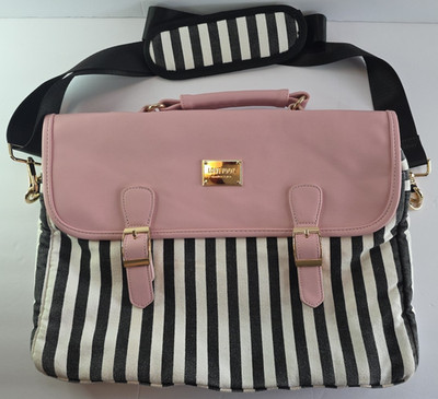 LOVEVOOK Pink faux leather with Black & White stripes 15x 11 Laptop Bag