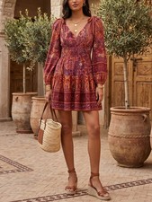 NWT Ulla Johnson Anika Floral V-Neck Puff Sleeve Mini Dress Odessa Size 2 $450