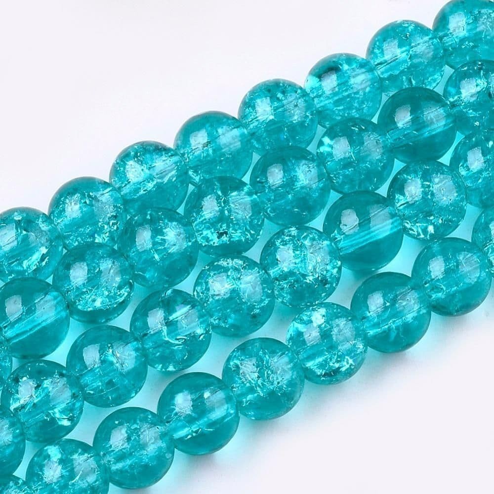 Turquoise Blue Crackle Glass Beads - 8mm Jewellery Making - 1 Strand (100 pcs)
