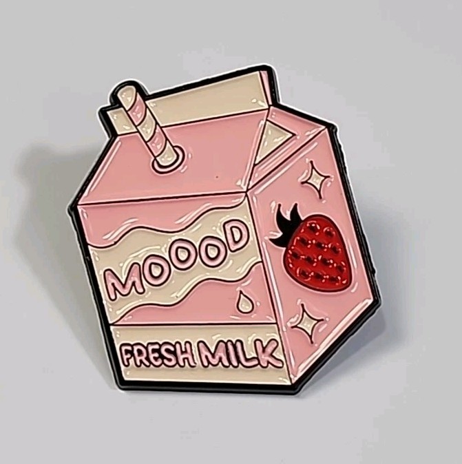 Moood Fresh Strawberry Milk Lapel Pin Pink Milk Carton & Straw
