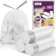 4 Gallon White Trash Bags Drawstring Small Garbage Bags for Bathroom 57 Count