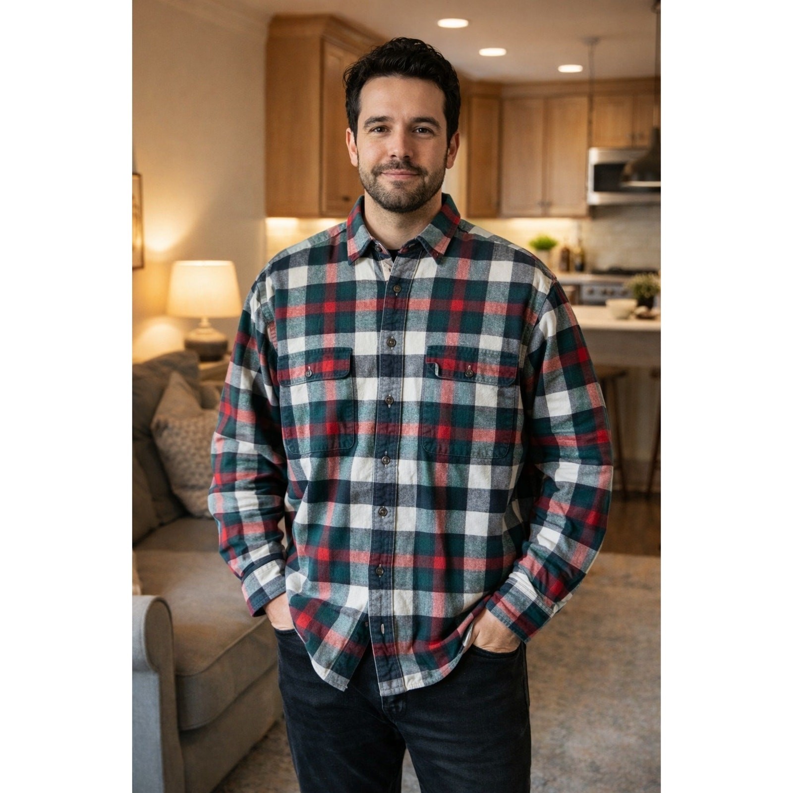 Vintage Polo Ralph Lauren Plaid Flannel Shirt Mens XL Green Red Work Heavyweight