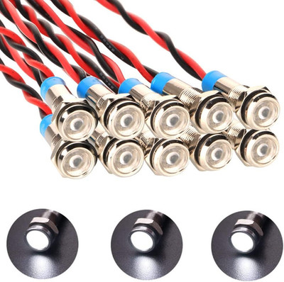 10Pcs 6Mm 1/4'' AC/DC 12-24V LED Metal Indicator Light Pilot Dash Directional wit
