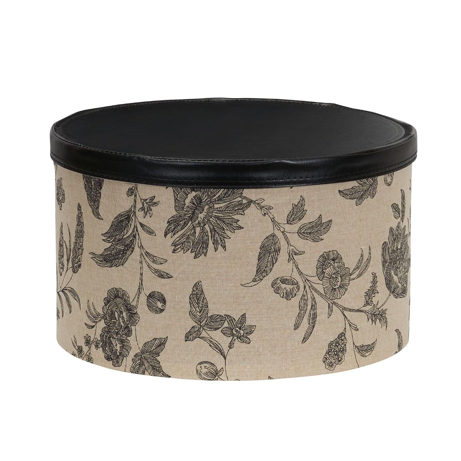Household Essentials 3-Piece Hat Box Set with Faux Leather Lids, Floral ...