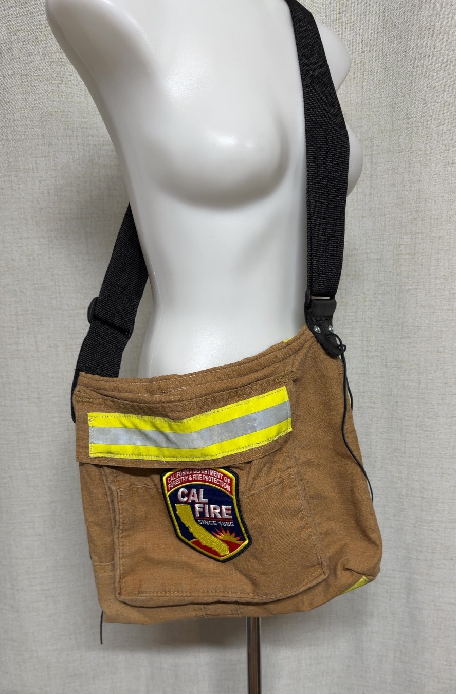 Cal Fire Tan Upcycled Messenger Bag Crossbody Firefighter Gear For Charity