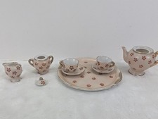 Vintage Occupied Japan Miniature Porcelain Tea Set Tray Teapot Cups Gold Trim