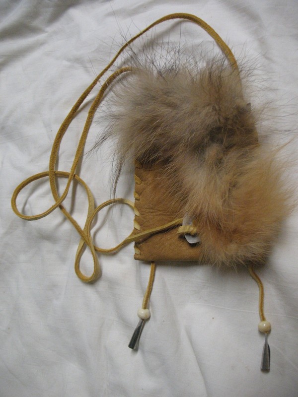 W@W!! Native American Soft Deerskin & Coyote Fur Medicine Bag, Tobacco Pouch