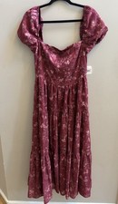 Altar'd State Maroon Burgundy Floral Tiered Prairie Maxi Square Neck Dress L NEW