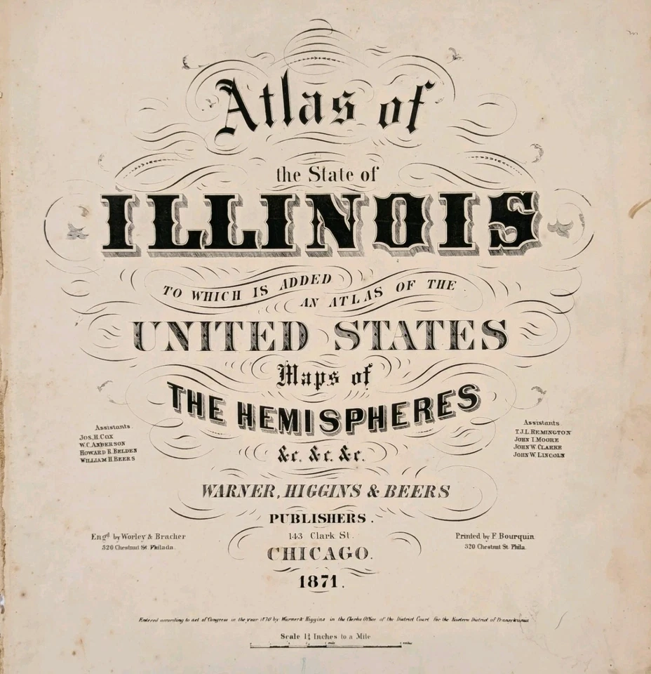 Mapa de condados de Illinois 1871 ST CLAIR RANDOLPH MONROE WASHINGTON PERRY 16X13 Foto 4 de 4