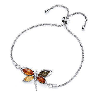 Sterling Silber 925 natürlicher baltischer Bernstein Damen Libelle verstellbar Armband