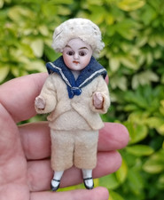3 1/2 " ( 9 cm) Antique  Beautiful Miniature Mignonette All bisque Sailor Doll