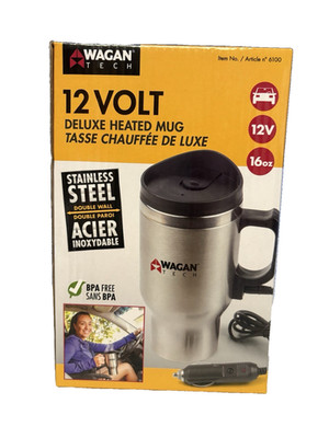 WAGAN TECH 12V Heated Travel Mug 16oz Stainless Steel Car Cup NEW BPA Free