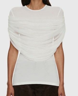 Christopher Esber Women's White Silk Sheer-Rib Sonora Veiled Blouse Top Size 6