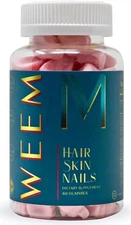 WEEM Hair Skin & Nails Gummies–Vegan Biotin Vitamins (Pack of 1) Exp: 08/13/2027