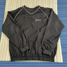 FootJoy Jacket Mens Large Black V Neck Pullover Golf Windbreaker Raglan Piping