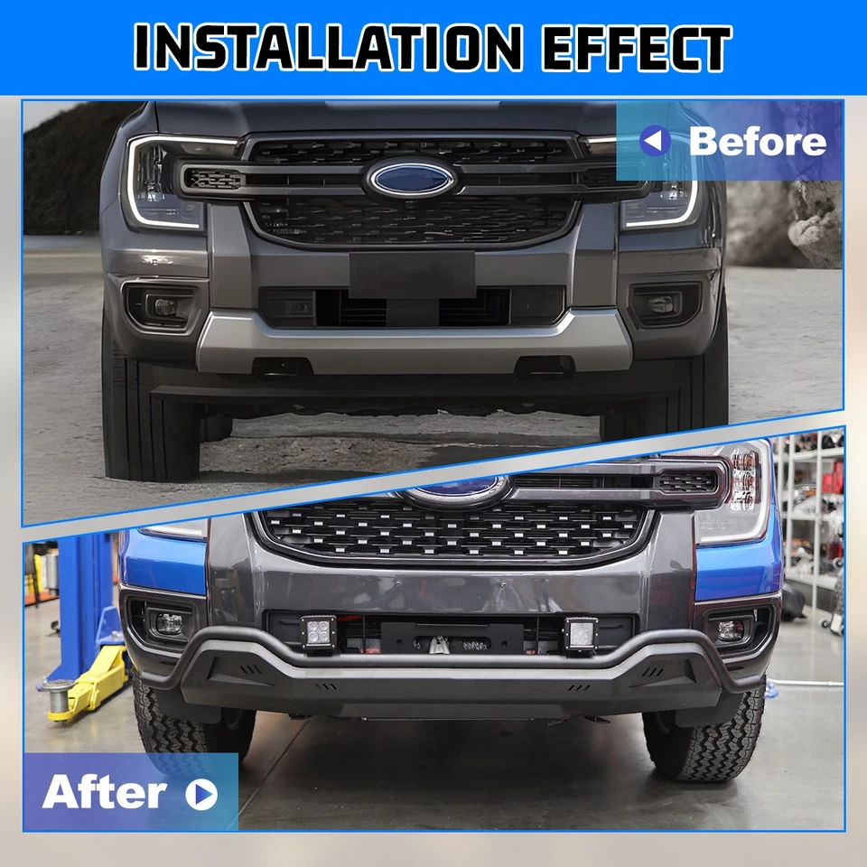 Conjunto de parachoques delantero ancho completo de acero con recubrimiento en polvo para Ford Ranger 2024-2025 Foto 4 de 4