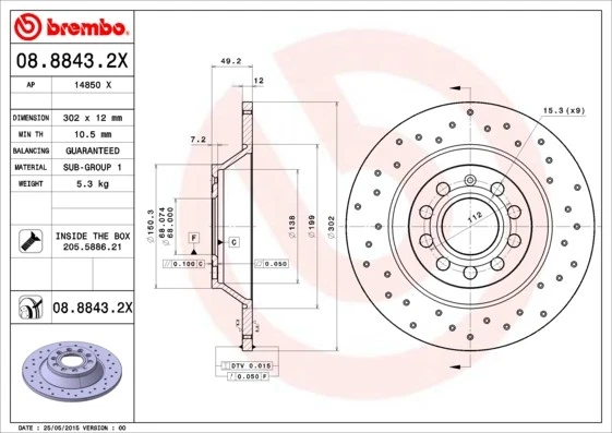 2x BRAKE DISC 08.8843.2X FOR AUDI A6/S6 BPJ/BYK 2.0L CAHB/CAHA/BVG/BRF 2.0L A6 - Image 2 of 4
